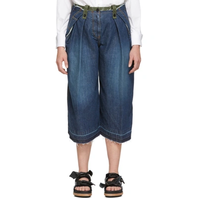 Sacai Blue And Khaki Cropped Jeans In 412 Blue/kh