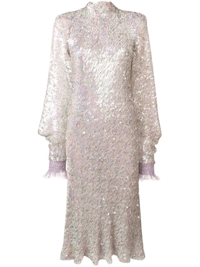 Talbot Runhof Sequinned High Neck Midi Dress In Purple