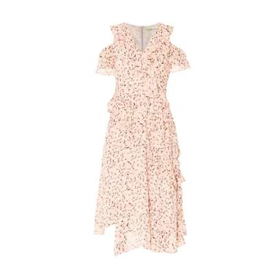 Paisie Floral Cold Shoulder Dress With Frills & Skirt Overlay In Pink Floral