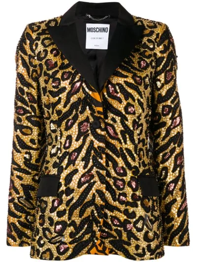 Moschino Faille-trimmed Embellished Cotton Blazer In Gold