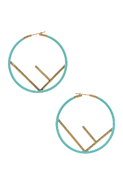 Fendi Blue Women's F Logo Hoop Earrings In Tiffany Blue
