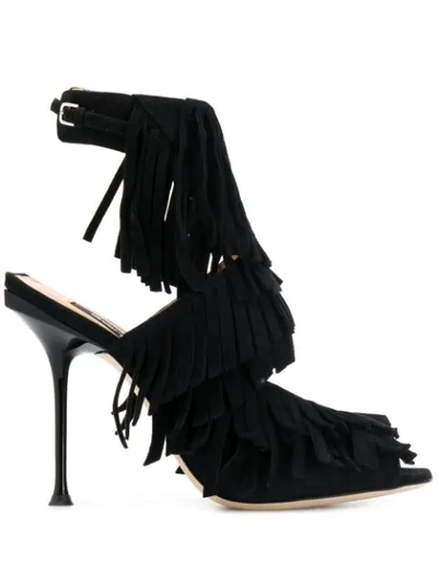 Sergio Rossi Open-toe Fringed Sandals In Black