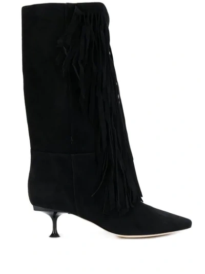 Sergio Rossi Fringed Pointed Toe Boots In Black