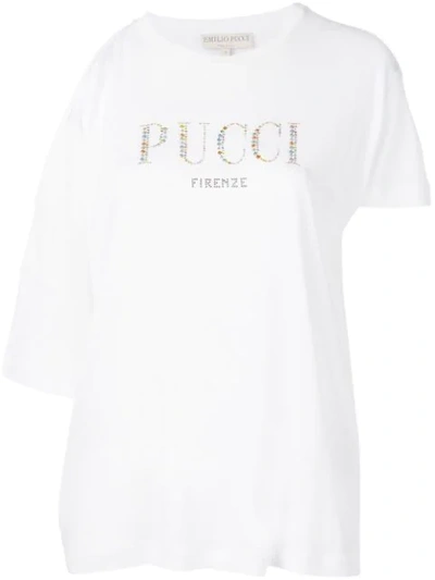 Emilio Pucci Cutout Embellished Logo T-shirt In White