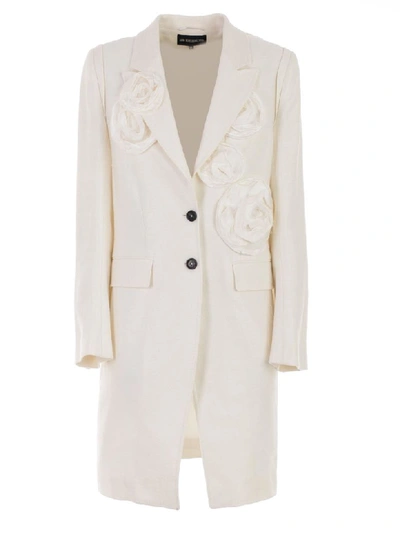 Ann Demeulemeester Flower Applique Coat In Off White Roses