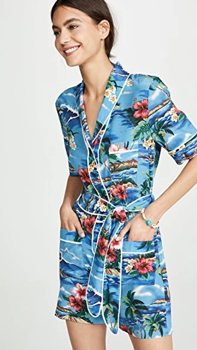 Le Superbe Tropical Print Belted Romper In Pacific