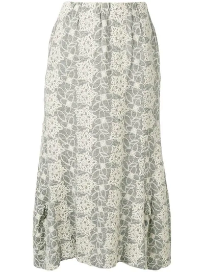 Pre-owned Comme Des Garçons 1999's Embroidered Midi Skirt In Grey