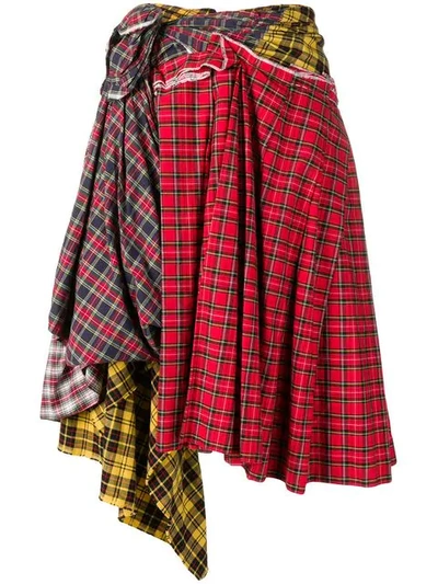 Pre-owned Comme Des Garçons Deconstructed Plaid Skirt In Red