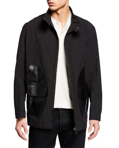 Neil Barrett Men's Zip-front Bomber Jacket With Leather Pockets In Black