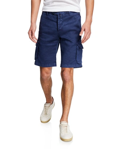 Kiton Men's Linen/cotton Cargo Shorts In Blue