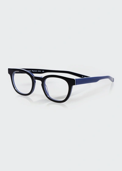 Eyebobs Waylaid Square Acetate Readers In Black/blue
