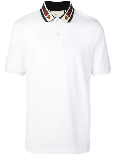 Gucci Cotton Polo With Web And Feline Head In White