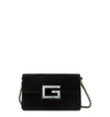 Gucci Broadway Small Velvet Shoulder Bag With Square G In Nero/ Nero Oro/ Crystal