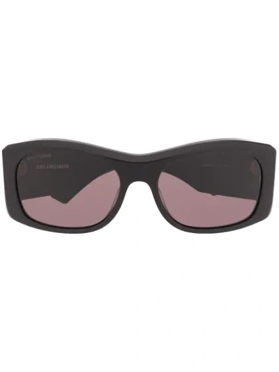 Balenciaga Thick Logo Print Sunglasses In Black