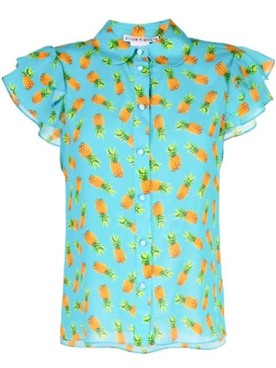 Alice And Olivia Ziggy Pineapple-print Button-down Ruffle Cap 