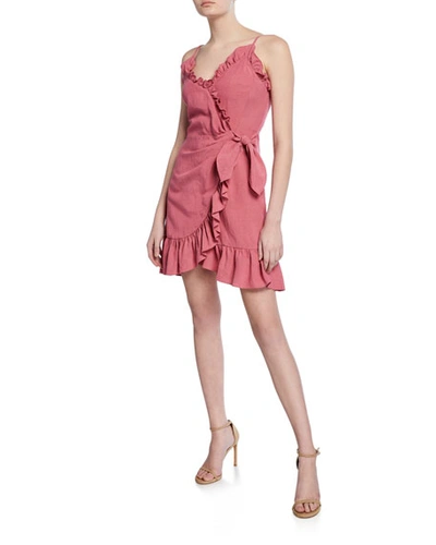 Rebecca Taylor Sleeveless Linen Ruffle Wrap Dress In Pink