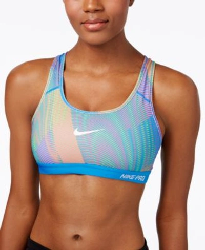 Nike Pro Classic Padded Frequency Mid-impact Dri-fit Sports Bra In Light  Photo Blue/hyper Pink/white | ModeSens