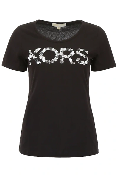 Michael Michael Kors Sequins T-shirt In Black,silver
