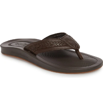 Tommy Bahama Shallows Edge Flip Flop In Dark Brown Leather