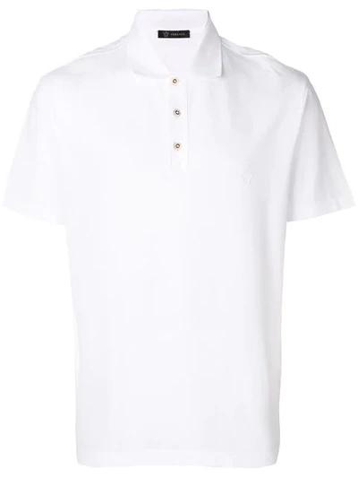 Versace Embroidered Logo Polo Shirt In Bianco