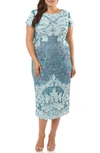 Js Collections Two Tone Soutache Embroidered Midi Dress In Azure Grey