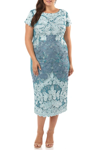 Js Collections Two Tone Soutache Embroidered Midi Dress In Azure Grey