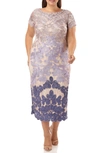 Js Collections Two Tone Soutache Embroidered Midi Dress In Taupe Plum