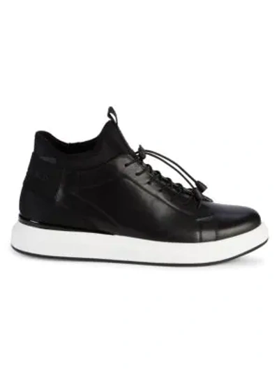 Karl Lagerfeld Men's Leather Drawcord Mid-top Sneakers In Black