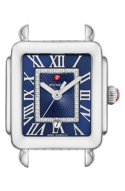 Michele Deco Madison Mid Stainless-steel Diamond Dial Watch Head, 29mm X 31mm In Silver/ Deep Blue Sunray