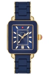 Michele Deco Sport Watch Head & Bracelet, 34mm X 36mm In Blue/ Sunray/ Gold