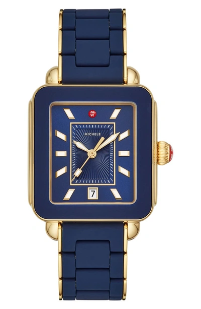 Michele Deco Sport Watch Head & Bracelet, 34mm X 36mm In Blue/ Sunray/ Gold