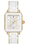 Michele Deco Sport Watch Head & Bracelet, 34mm X 36mm In White/ Silver Sunray/ Gold