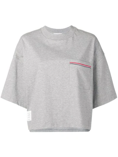 Thom Browne Rwb-stripe Boxy T-shirt In Grey