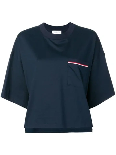 Thom Browne Rwb-stripe Boxy T-shirt In Blue