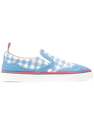 Thom Browne Brogued Gingham Tweed Slip-on Sneaker In 450 Blue