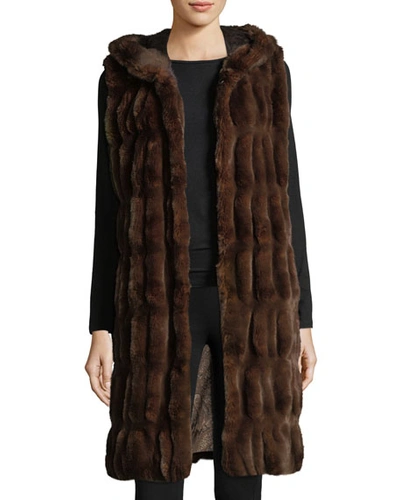 Fabulous Furs Couture Faux-fur Hooded Long Vest In Mahogany Mink