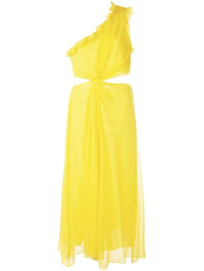 Cinq À Sept Corinne Ruffled Cutout One-shoulder Midi Dress In Blazing Yellow