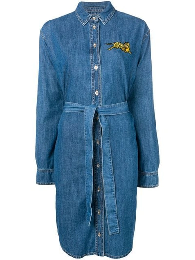 Kenzo Tiger Patch Shirt Dress In Blue