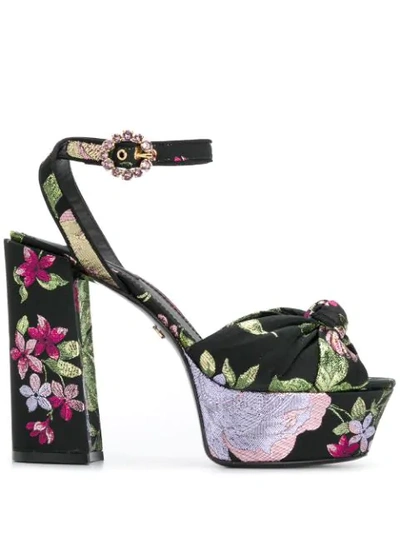 Dolce & Gabbana Floral Platform Sandals In Black