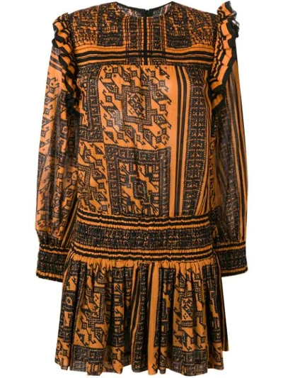 Philosophy Di Lorenzo Serafini Patterned Ruffle Trim Dress In Orange