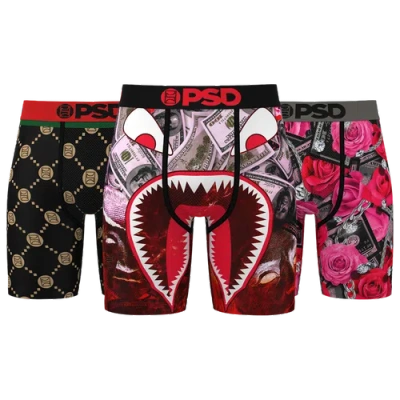 Psd Mens  Graphic Briefs 3 Pack In Red/pink/black