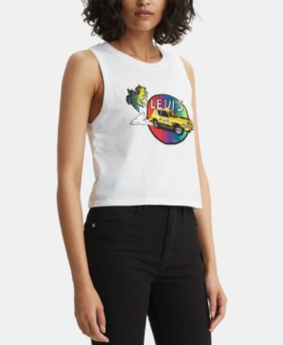 Levi's Cotton Graphic Cropped Tank Top In Car White
