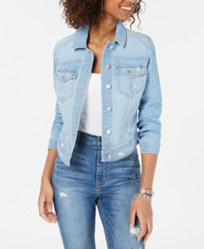 Love, Fire Juniors' Distressed Jean Jacket In Light Wash