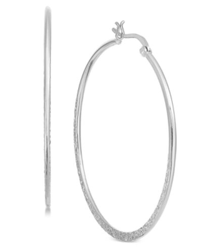 Essentials Large Silver Plate, Gold Plate Or Rose Gold Plate Textured Hoop Earrings