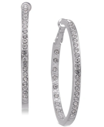 Essentials Large Crystal Inside Out Medium Hoop In Silver Plate Earrings