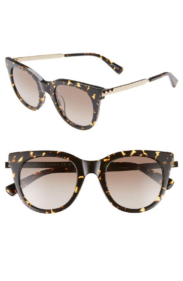 Rebecca Minkoff Stevie 49mm Round Sunglasses In Black Havana/ Gold