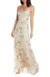 Jenny Yoo Drew Floral Embroidered Tulle Evening Dress In Blush Sand Dune