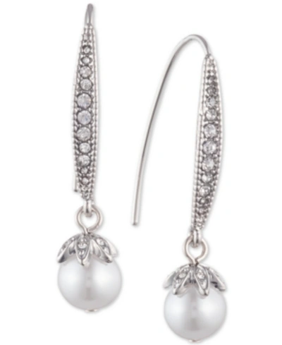 Marchesa Crystal & Imitation Pearl Drop Earrings In Rhodium