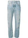 Levi's Embroidered Detail Cropped Jeans In Blue