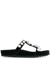 Miu Miu Embellished Flat Sandals - Black